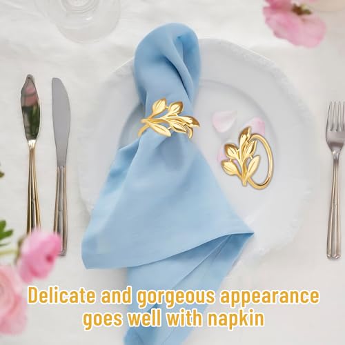 Image of Gold Napkin Rings Set of 12, Metal Leaf Napkin Ring Holders for Cloth Napkins, Fall Napkin Ring Buckles Bulk for Wedding Receptions, Christmas Thanksgiving Holiday Party Dinner Table Settings