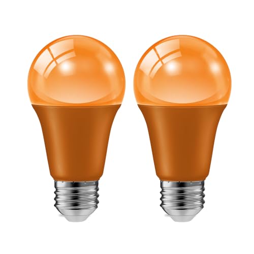 2 Pack 9W 120V E26 Base A19 LED Orange Light Bulb for Halloween Lighting