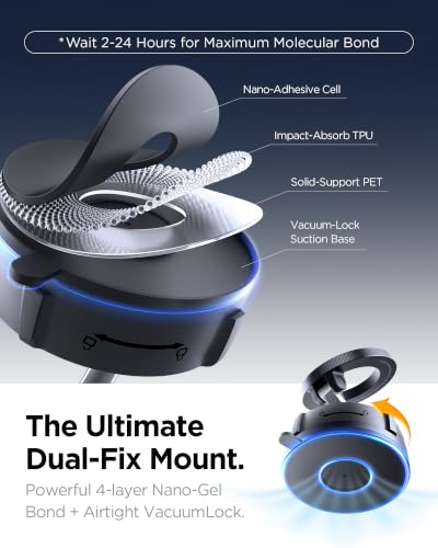 Image of Spigen Dashboard & Windshield Magnetic Car Mount (MFT36-1) - Black | Strong N52 Magnetic Car Mount with Twist-Direction VacuumLock & 360 Flexible View Compatible with iPhone 17 /16 /15 /14 /13 /12