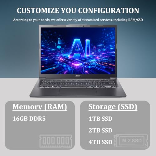 Image of Delca Customized Laptop Made with Acer Aspire 14 AI Portable Laptop | 14 inch WUXGA Matte Touch | Intel 8-core Ultra 5 226V (Up to 40 NPU Tops - Up to 53 GPU Tops) | 16GB DDR5 1TB /2TB /4TB SSD | Win 11