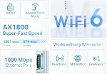TP-Link AX1800 WiFi Extender Internet Booster (RE600X) - WiFi 6 Range Extender couvre jusqu'à 1500 pi2 et 30 Dispositifs, double bande, AP Mode w/Gigabit Port, APP Configuration