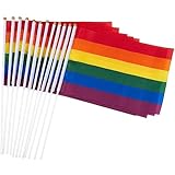 Juvale 12 Piece Set of Gay Pride Flags - Small Rainbow Flag, LGBT Stick Flags for Mardi Gras, Gay Pride, Rainbow Party Supplies - 11.7 x 7.7 Inches