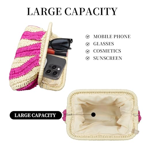Image of Straw Clutch Purses - Straw Crossbody Bags for Women Woven Purse Beach Handbags Cloud Dumpling Pouch