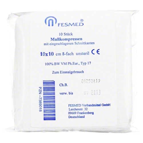 Mullkompressen ES 10x10 cm unsteril 8-fach, 10 St
