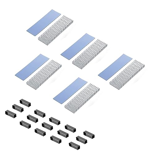 Etzin Aluminum Heat Sinks for M.2 SSD Heatsink Cooling Radiator, PCIE M.2 SSD Cooling Fin for Laptop Computer Silicone Heat Dissipation Pads + Accessories Included (Pack-of-5, Silver)