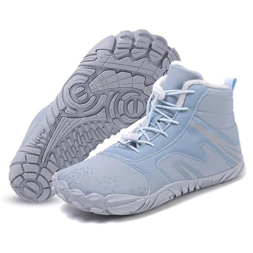 Image of Winter Footwear Barefoot Shoes Women Men Zero Drop Barefoot Hiking Boots Slip On Warm Waterproof Snow Boot Minimalist Wide Toe Ankle Booties Five Finger Hike Shoes Outdoor
