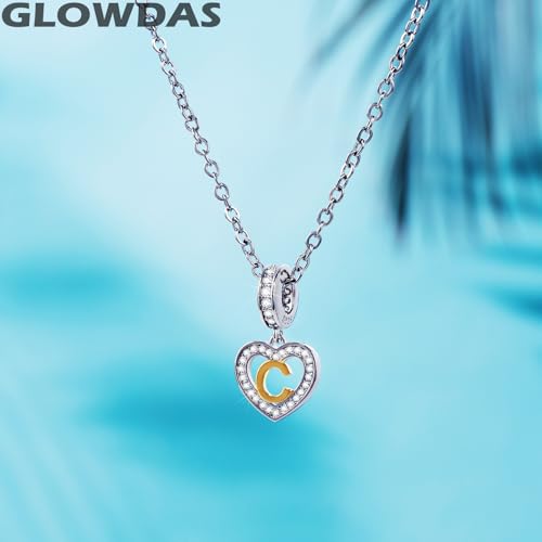 Image of GLOWDAS 18K Gold Plated Letter Charms Initial A to Z Necklace Pendant, 925 Sterling Silver CZ Heart Dangle Alphabet Beads fit European DIY Bracelet, Gifts for Valentiens /Christmas /Family