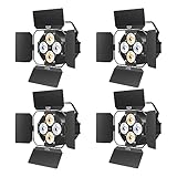 Stage Lights with Barn Doors, LED Par Lights Warm & Cool White Spotlights, Sound Activated DMX512 Professional Par Can Light for Theater Church Events Wedding Studio Concert 4 Packs