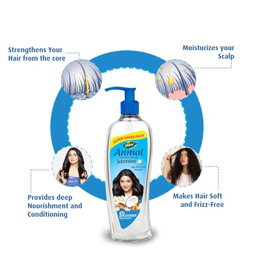 Image of Dabur Anmol Jasmine Coconut Hair Oil Pack of 2 (475ml x 2), for Nourished & Frizz-Free Hair, Strengthens with Coconut, Jasmine & Almond Protein