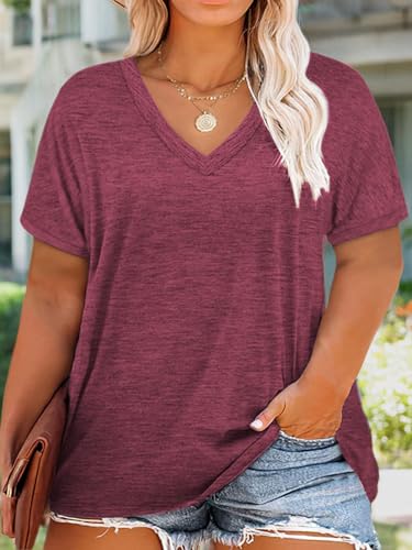 Image of DOLNINE Plus-Size Tops for Women Casual Short Sleeve Color Block T-Shirts | Basic Going Out Tees, Summer Trendy Loose Fit Tunics