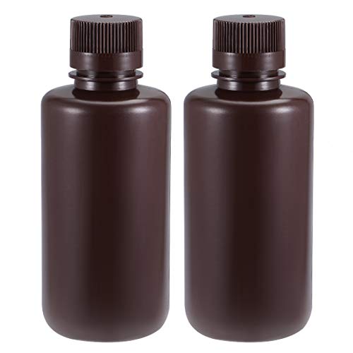 uxcell Plastic Lab Chemical Reagent Bottle 500ml/16.9oz Small Mouth Sample Sealing Liquid Storage Container Brown 2pcs