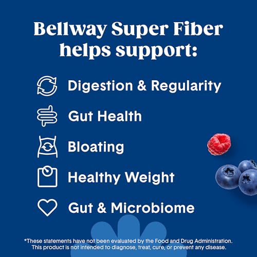Image of Bellway Super Fiber Powder + Fruit, Sugar Free Organic Psyllium Husk Powder Fiber Supplement for Regularity, Bloating Relief & Digestive Health, Plant-Based, Wild Berry (50 Servings)