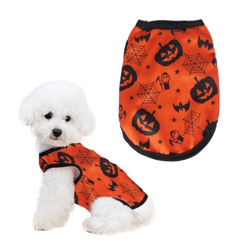 Jimjis 犬 シャツ ハロウィン コスプレ かぼちゃ柄 幽霊 くもの巣 怖い 面白い 犬服 コスチューム タンクトップ 袖なし 仮装 おしゃれ 柔らかい 通気性 軽量 猫服 洋服 伸縮性 小型犬 中型犬 犬猫兼用 撮影 プレゼント パーティー イベント