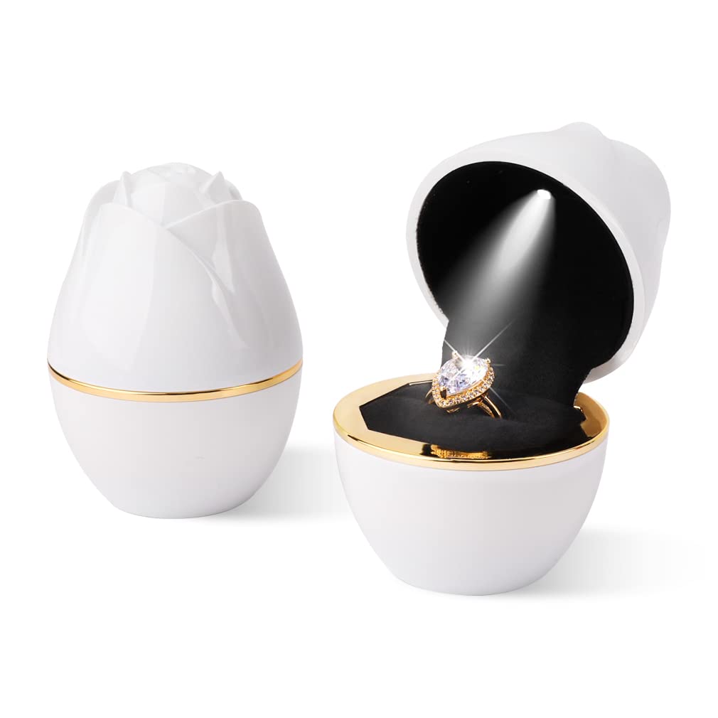 Boîte à bague LED rose pour demande en mariage et fiançailles inoubliables