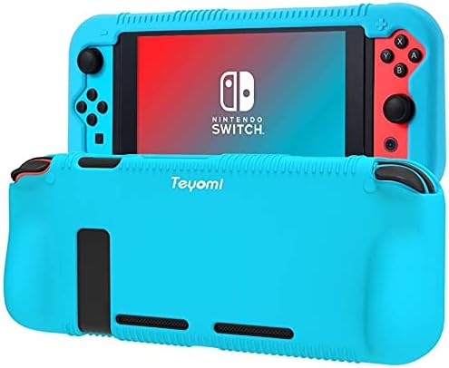 Teyomi Nintendo Switch Case Cover, Protective Silicone Case Grip Cover with 2 Storage Slots for Game Cards, Shock-Absorption & Anti-Scratch (Blue)