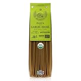 Morelli Italian Pasta Organic Garlic and Basil Linguine - Gourmet Pasta Handmade in Small Batches - Durum Wheat Semolina, Al Dente, Italian Pasta from Italy 8.8oz / 250g