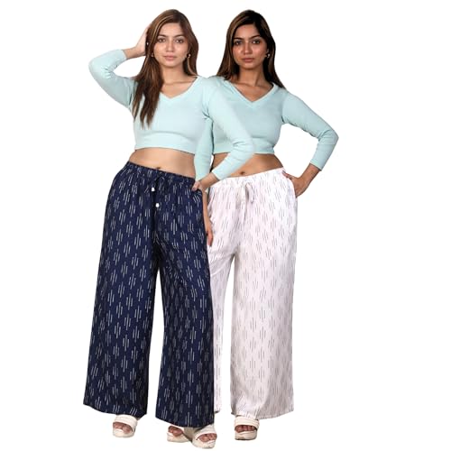 Image of Women's Cotton Rayon Flair Printed Pocket Regular Palazzo Pack of 2