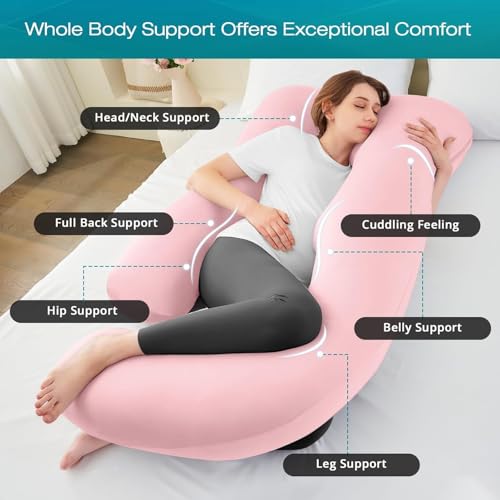 Image of Cooling Pregnancy Pillows for Sleeping, 65'' Full Body Pillow, Light Pink