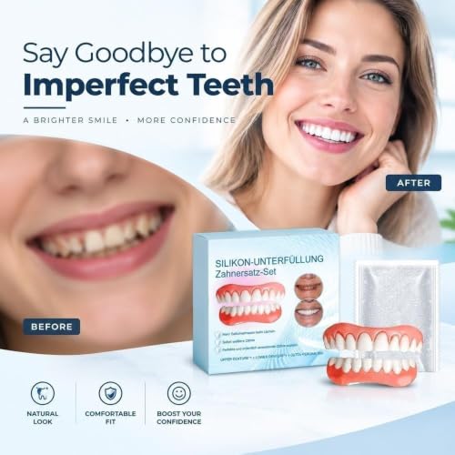 Moldable Realistic Silicone Dentures Veneers Smile Covers, Easy To Clean