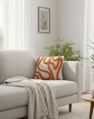 Image of Furnistitchs Premium Decorative Throw Cushion Pillow Cover Boho Home Decor - Living Room Bedroom Couch Sofa Cushion Covers 16 inch x 16 inch (2, Orange Zigzag)