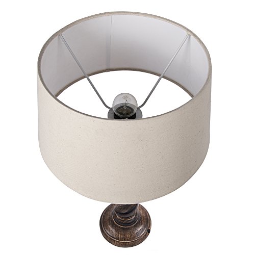 Image of Homesake Classic Twister Wooden Table Lamp with Fabric Shade | Handcrafted Bedside Lamp with E27 Holder| Bulb Included |Warm Light Night Lamp for Bedroom, Living Room, Study & Home Decor, Beige