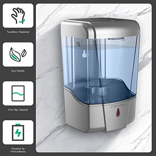 Image of interhasa! Soap Dispenser, Touchless Hand Sanitizer Dispenser Wall Mount 600ml Automatic Kitchen Soap Dispenser for Commercial Home, Office (Silver)
