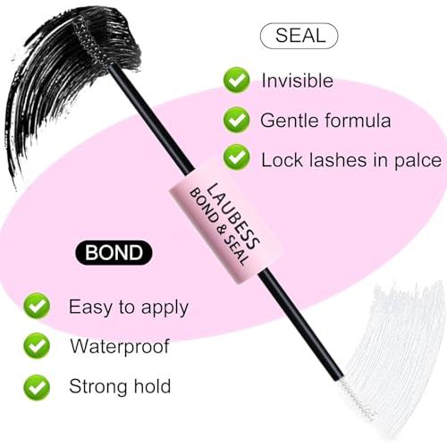 Image of Lash Bond and Seal Waterproof 2Pcs LAUBESS Lash Glue for Eyelash Clusters 2 in 1 Lash Cluster Glue Adhesive Eyelash Glue Home Use Strong Hold 72H 10ml*2