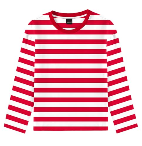 Remimi Kids Striped Shirts Long Sleeve Boys Girls Crew Neck Holiday Tshirts 3-14 Years
