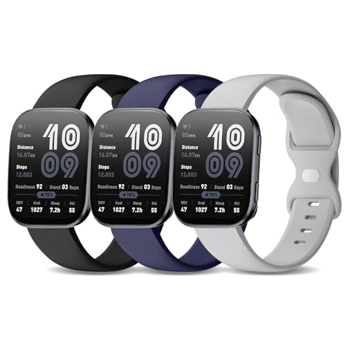 Kollody 3 Pack Watch Bands Compatible with Amazfit Bip 6/Bip 5/Active Max/Bip Max/Balance 2/Balance 22mm Soft Silicone Replacement Sports Strap for Amazfit GTR 4/3 Pro/3/Cheetah Women Men Small