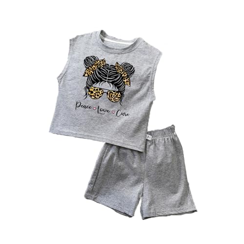 Ensemble été 2 pièces fille en coton doux gris respirant de 5-6 ans