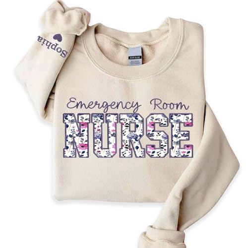 Personalized Embroidered Nurse Sweatshirt for Women, Custom Name & Specialties (ER, RN, NP, L&D), Nurse Gifts