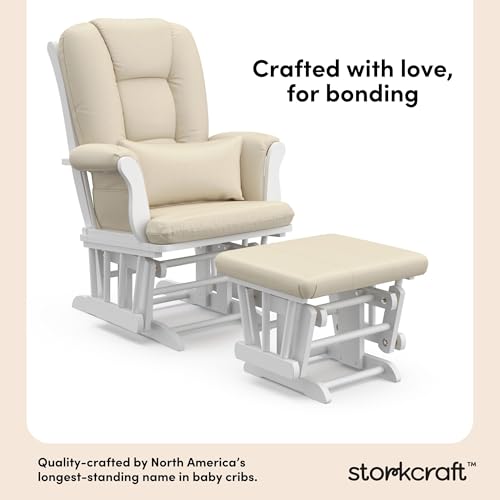 Image of Storkcraft Tuscany Glider and Ottoman with Lumbar Pillow, White /Beige