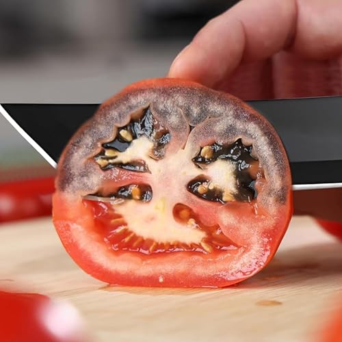 Image of Long Black Kitchen Knife with Protective Sheath | Carbon Steel Vegetable & Meat Cutting Knife | Multipurpose Chef Utility Knife