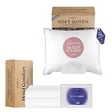 FluffCo Standard/Queen Down Alternative Pillow & Cooling Pillowcases | Luxury Hotel-Quality Breathable Microfiber Polyester Pillow(1) & 100% Queen Size Cotton Pillow Cases(2) | Machine Washable