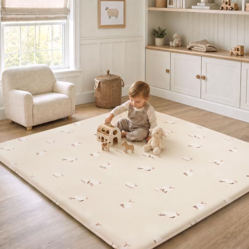 Image of 1.5 inch Thick Premium Baby Play Mat, 71x79 Memory Foam Play Mat, Sheep