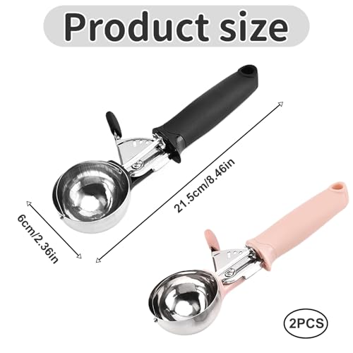 2pcs Ice Cream Scoop with Trigger – Cookie Dough Scooper Set with Ergonomic Handle – Stainless Steel Scoops for Ice Cream, Watermelon, Muffins, and Fruit – Dishwasher Safe Kitchen Utensils - Image 3