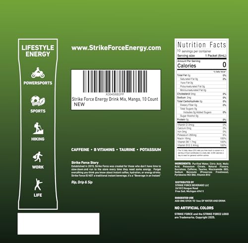 Image of Strike Force Energy Drink Mix - Mango Flavor - Natural Tasting Caffeine Drink - Turn Any Drink into an Energy Drink - Zero Calories, Sugar Free (10 Liquid Packs)
