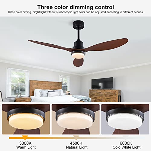 Omyu 52” Ceiling Fans With Light And Remote, Ceiling Fans With 3 Abs Blades And Down Rod, 6 Speed Dc Motor, Indoor Outdoor Ceiling Fan For Patio, Bedroom, Living Room, Office, Kitchen(Raw Wood Color) #TOP4