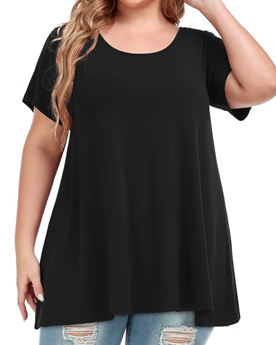 Image of JOELLYUS Plus Size Tops for Women Tunic Floral Casual Short Sleeves T Shirts Flowy Blouses 2026