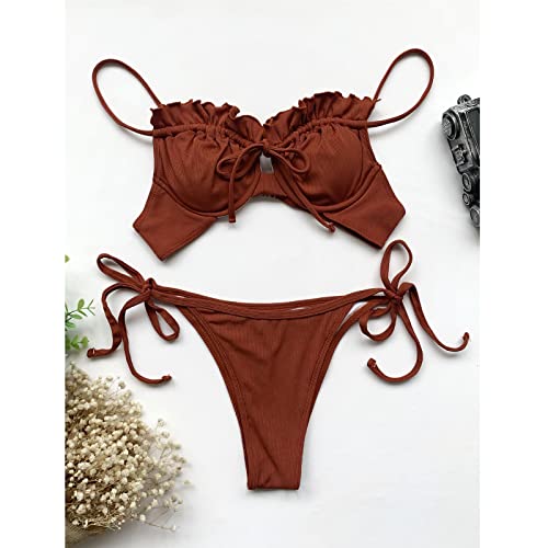 Conjunto de micro biquíni feminino para praia, sexy, peplum push-up triangular, duas peças, sutiã ta