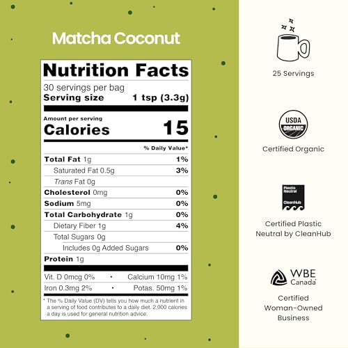Blume Superfoods Latte - Matcha Powder with Coconut, Natural Caffeine, L-Theanine, All Day Energy & Focus, Sugar-Free, Moringa, Vegan, Organic Matcha Latte from Shizuoka Japan, Green Tea - 25 Servings