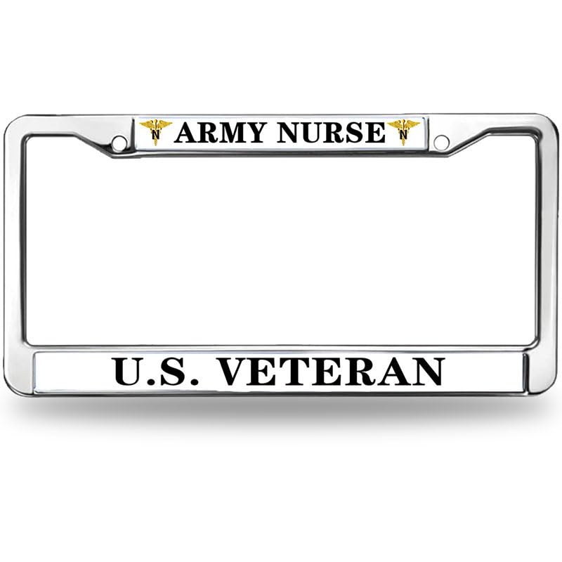Image of Army Nurse US Veteran Metal Chrome Auto License Plate Cover,Veteran US Army Nurse Stainless Steel Car Licence Plate Covers for US Standard