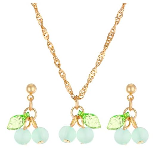 Yecomsy Kawaii Colares com pingente de cereja fofo conjunto de brincos com pingente de cerejeira criativo boho verão cereja charme joias para mulheres, Acrílico, Sem Pedra Preciosa