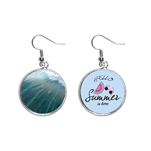 Pendientes de sandía verano playa de arena mar océano surf ola foto joyería lóbulo
