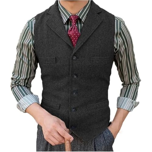 Men's Vintage Slim Single Breasted Fit Wool Herringbone Tweed For Wedding & Business Wearing Vest4