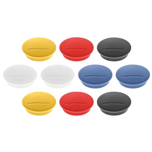 imanes magnetoplan Discofix Junior, 10 piezas, imanes con tapa de plástico en 5 colores brillantes, redondos, con superficie magnética con recubrimiento especial
