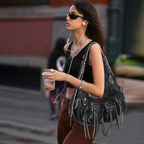 Image of Angel Kiss Hobo Bags Purse for Women Y2K Shoulder Bag Multi Pockets Designer Satchel Studded Handbags with Strap