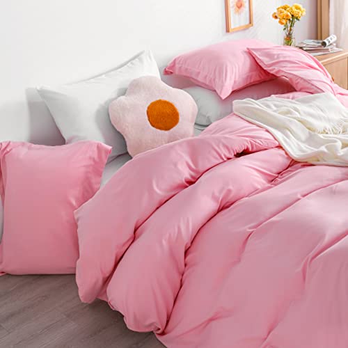 Image of NTBAY Twin Duvet Cover Set, 1 Duvet Cover and 1 Pillow Sham, Soft Brushed Microfiber Comforter Cover for Kids with Zipper Closure, Pink