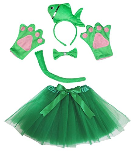 Ensemble déguisement poisson vert avec tutu bandeau serre-tête nœud papillon gants et queue