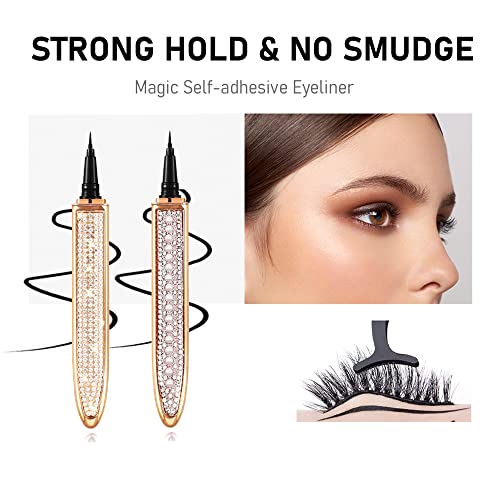 Crinsly 2022 Upgraded Black Eyelash Glue Pen Self-Adhesive 2 In 7 Eyeliner For Normal False Lashes Long-Lasting Eye Liner For Sensitive Eyes Quick Drying Waterproof Strong Hold Latex-Free Eye Makeup(Balck) #TOP3